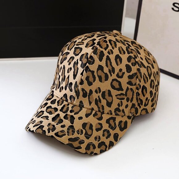 Women's Khaki Leopard Fashion Baseball Cap Adjustable Strap Back Visor Sport Hat - Picture 2 of 7